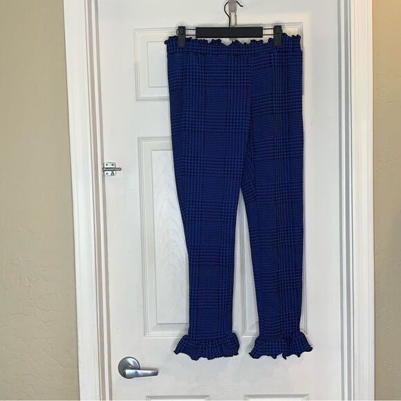 Fashion Nova Double Check Ruffle Pants Black/Blue Size Large - Picture 4 of 11